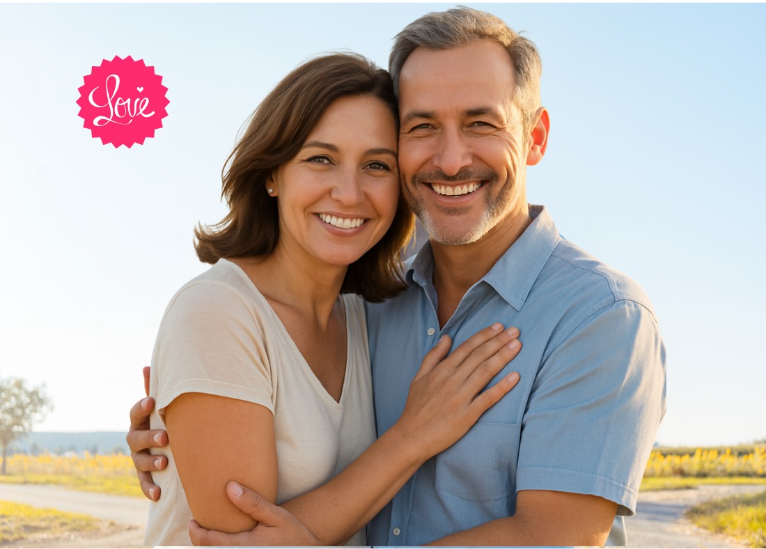 Smiling couple over 40 outdoors