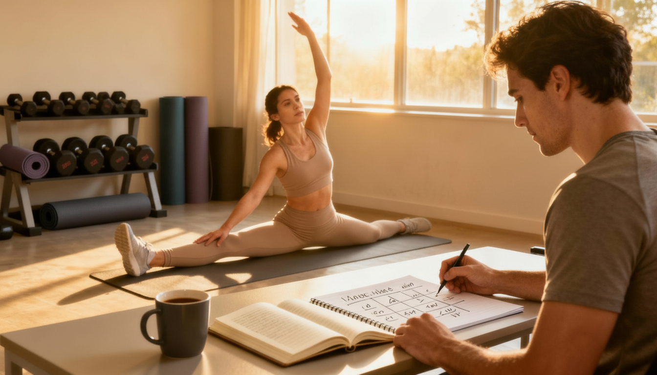 Person preparing for a workout at home, symbolizing shilajit timing before training or focused work