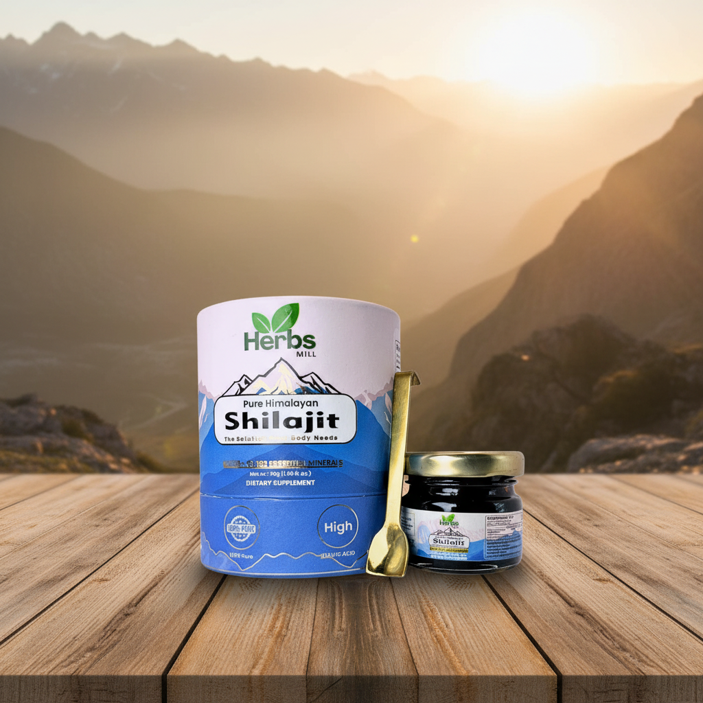 Herbs Mill best Shilajit brand product display on a table