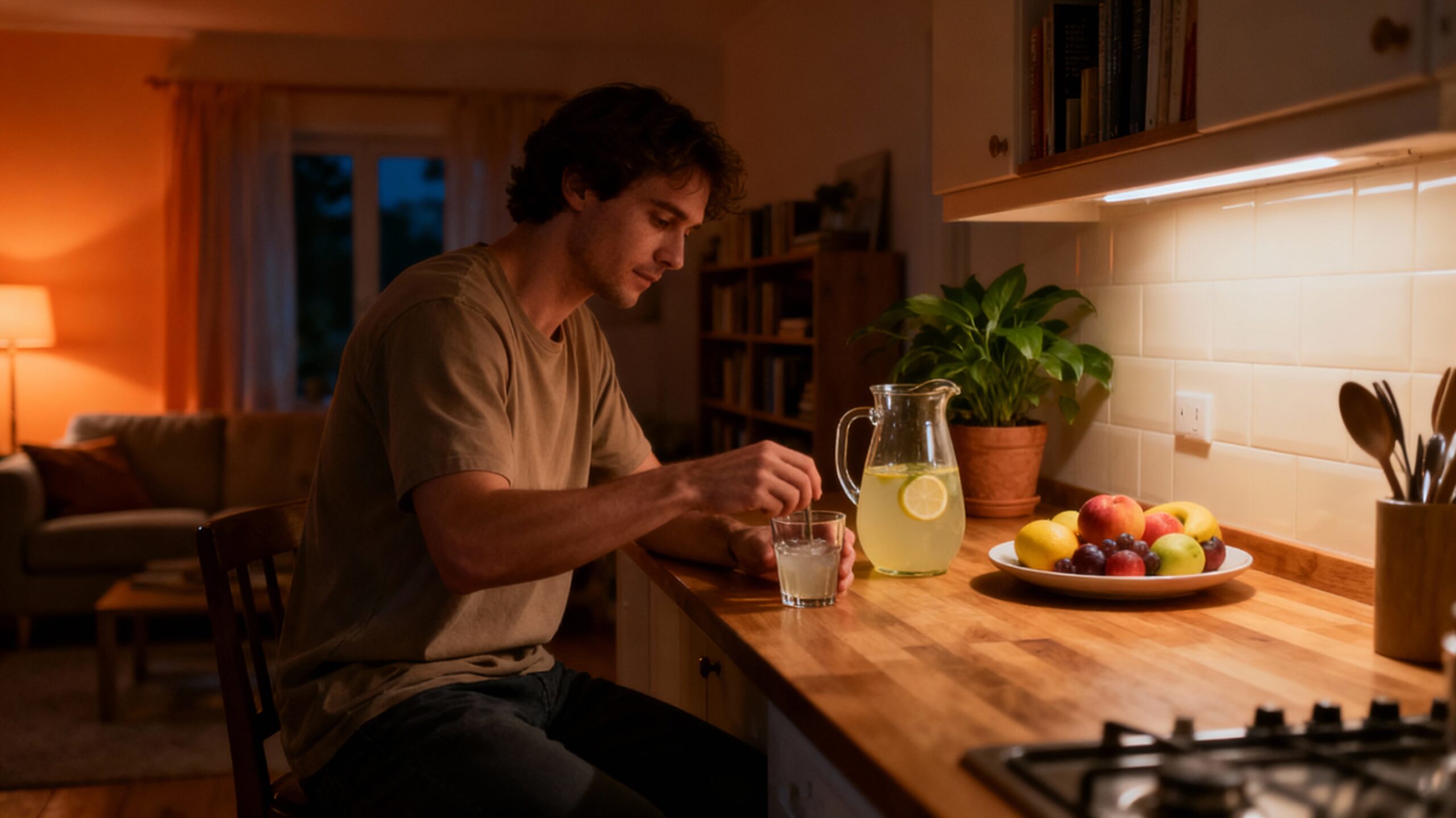 Cozy evening scene with a warm drink, reflecting how some people take shilajit earlier in the evening