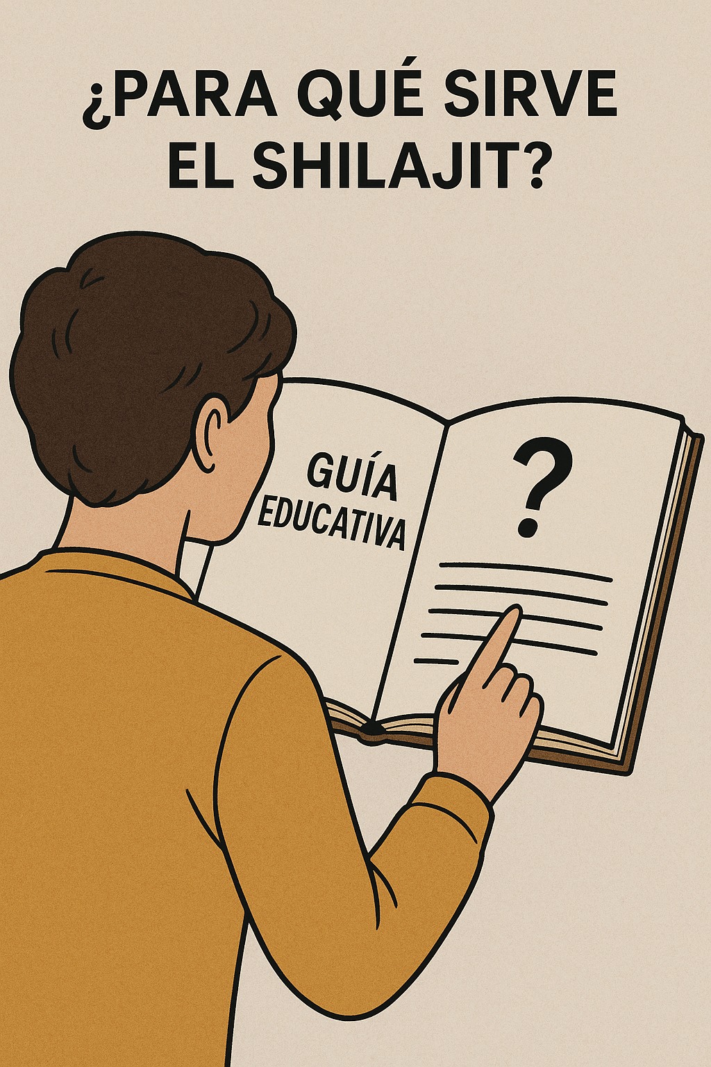 Ilustración de una persona revisando información sobre para qué sirve el Shilajit en una guía educativa